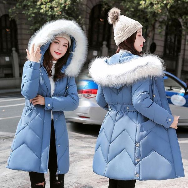 

winter parkas jackets 2021 women's coats fashion hooded fur collar thick slim long winter warm parkas snow wear jacket 4xl y532, Black