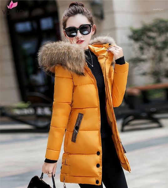 

new 2021 winter jacket women coats artificial raccoon hair collar female parkas black thick cotton padded lining ladies coats1