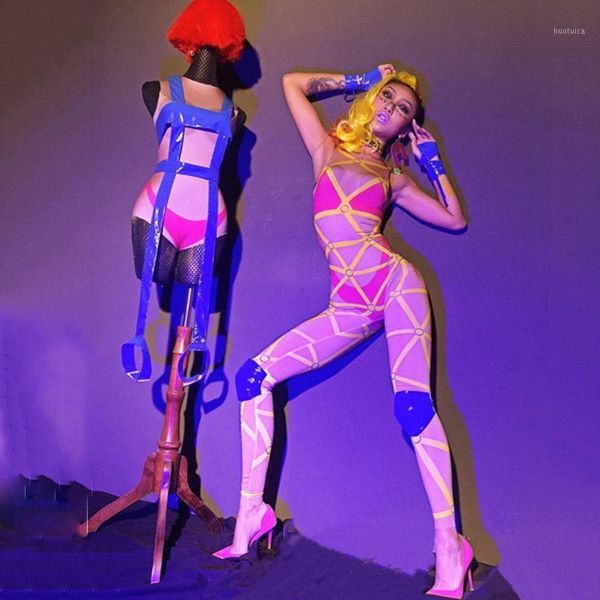 

festival outfit sleeveless stretch jumpsuit nightclub women nude bodysuit bar pole dance clothes singer stage wear dn55931, Black;red