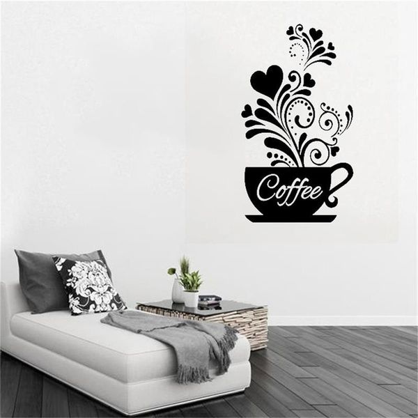 

black coffee cups wall art stickers pvc coffee sticker decal decoration for kitchen cafe restaurant diy