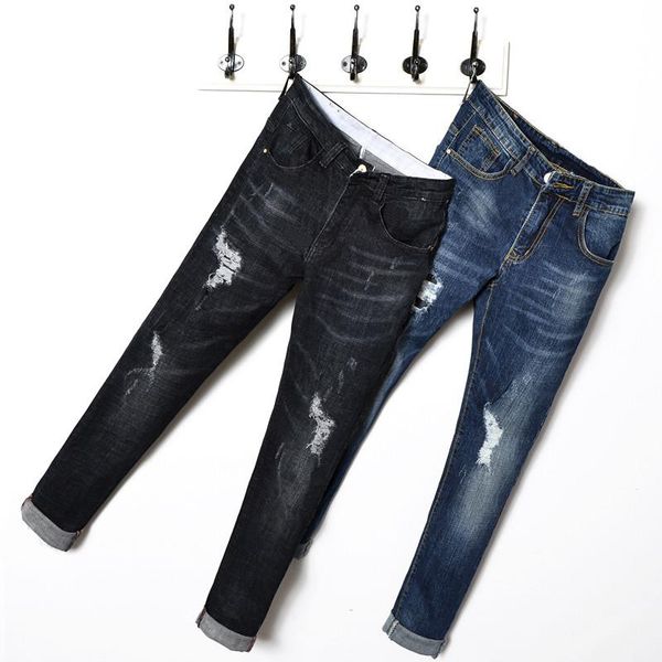 

spring and autumn new men blue ripped jeans small stretch denim pant black casual fashion trousers 28-36