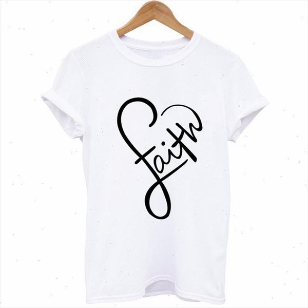 

faith letter love heart print t shirt women short sleeve o neck loose tshirt summer tee shirt camisetas mujer, White