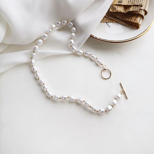 

elegant simulated pearl pendant necklaces for women ladies gold color metal geometric chokers necklace wedding bridal jewelry1, Golden;silver