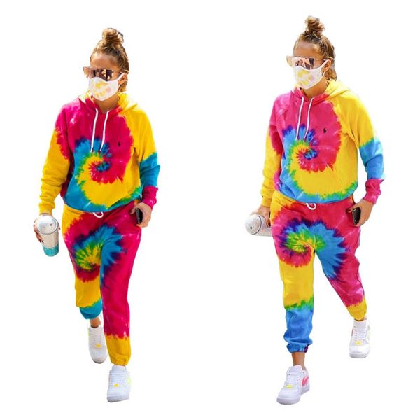 

women tracksuits tie-dye designers long sleeves hooded sweater pullover with pocket pants leggings casual sports suits g11805, White