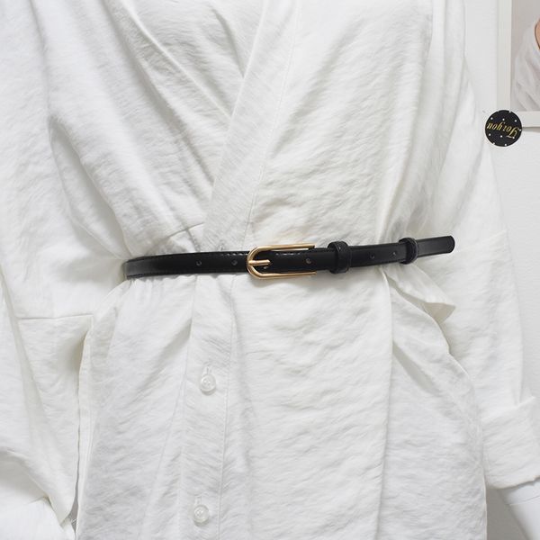 

black women ins style korean simple versatile decorative shirt dress leather student jeans belt, Black;brown