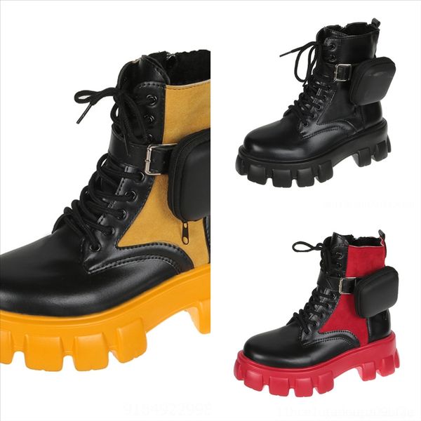 

xb4 womens leather shoes lace upby boots factory direct female rough boot round winter heel head size: ankle, Black