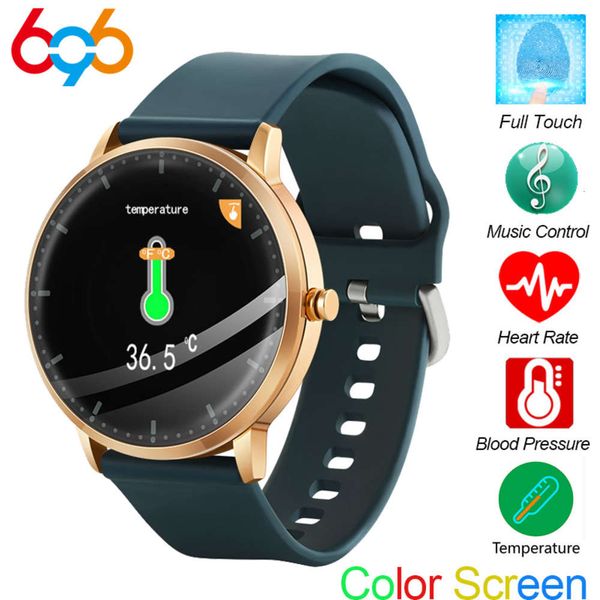 

t9 smart watch, round touch watch with thermometer, exercise heart rate monitor, fitns wristband, call, music control, color screen, pk v66