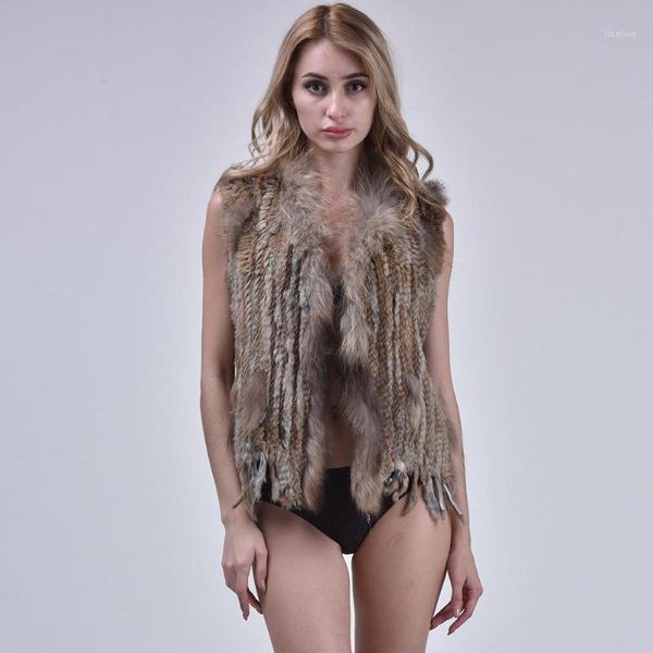 

fashion women real fur vest with raccoon fur collar winter knitted ladies waistcoat1, Black;white