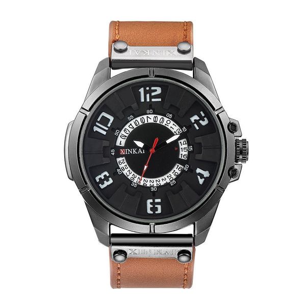 

new men's quartz strap calendar hollow out literal trend leisure belt watch, Slivery;brown