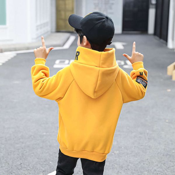 

new plush thickened 2020 boy's sweater middle school universi hooded shirt autumn and winter korean children's njgy, Black