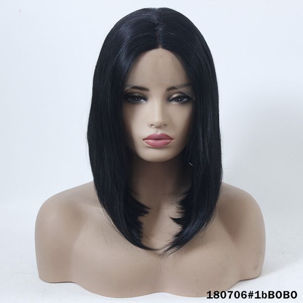 

10 ~16 inches full straight synthetic lace front bob wigs simulation human hair wig perruques by dhl, Black