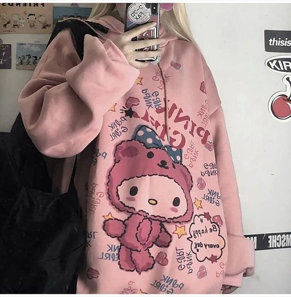 

anime hoodie women autumn kawaii fashion sweatshirt women korean long sleeve print vintage oversized cute hoodie, Black