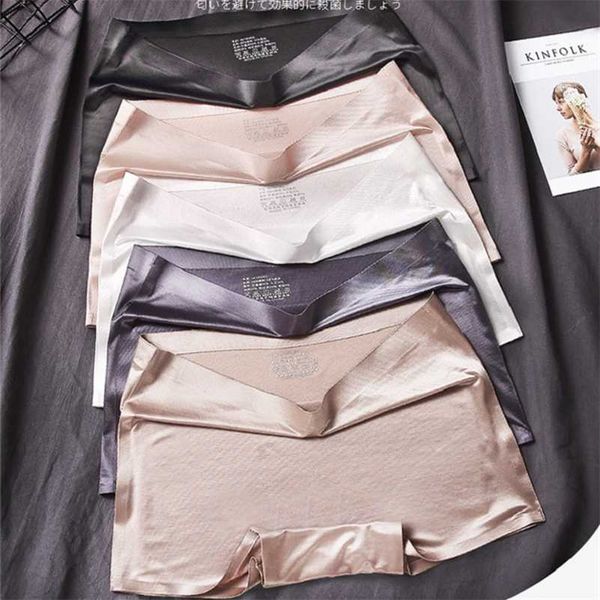 Calcinha para mulheres nylon boyshort feminino roupa interior lingerie meados de cintura senhora calças curtas cor sólida 4 peças sexy gelo seda boxer 211222