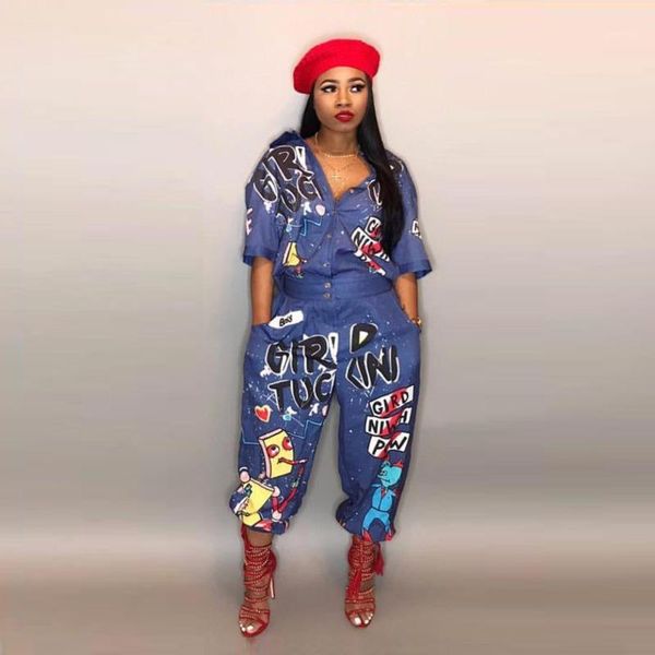 

2019 autumn new style brand fashion hip hop style women jumpsuit special letter turn down collar half sleeve romper mg6001, Black;white