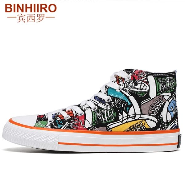 

men's high vulcanized shoes casual printing classic design canvas shoes man spring autumn lace-up leisure shoes male y200801, Black