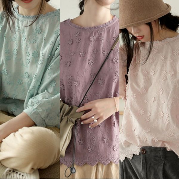 

2fhcj autumn 19 new lanternt-shirt lanterncotton lantern women's t-shirt for sleeve literature and art embroidered and embroidered nine, White