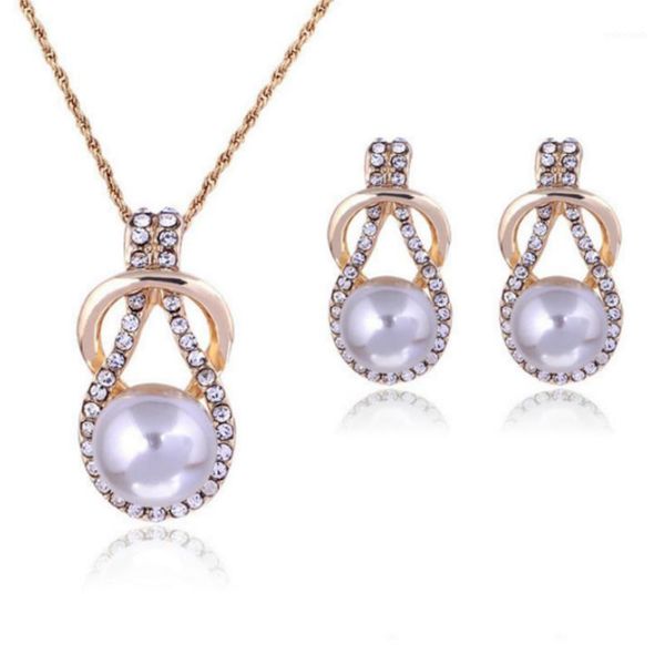 

pendant necklaces fashion explosion models elegant woman pearl shiny inlaid zircon suit necklace two-piece set banquet gift1, Silver