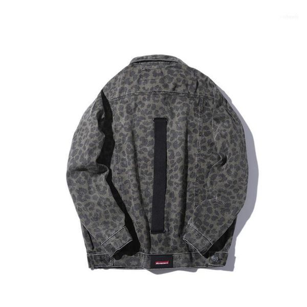 

aboorun men's leopard denim jacket fashion ribbon streetwear hip hop jeans jacket harajuku oversized denim for male r320311, Black;brown