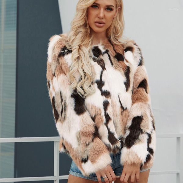 

stylish bar plus size colored casual faux fur coat women 2020 autumn winter jacket furry warm soft outwear oversize jackets1, Black