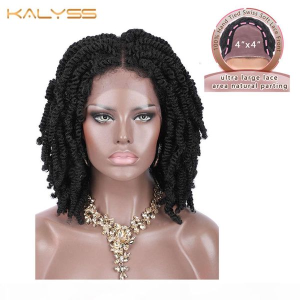 

kalyss 12 inches 4x4 braided for black women spring twist braids wig synthetic lace frontal with baby hairs woman wigs, Black;brown