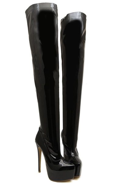 

boots 15cm platform red fashion big size over-the-knee high-heeled 8.5-14, Black