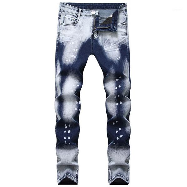 

moruancle fahsion men painted denim pants hi street printed stretchy jeans trousers for male hi streetwear plus size 28-401, Blue