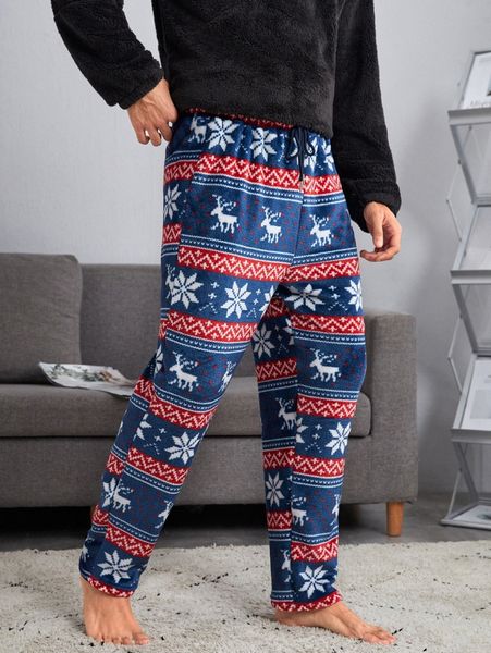 

men christmas print pajama pants l5gm#, Black;brown
