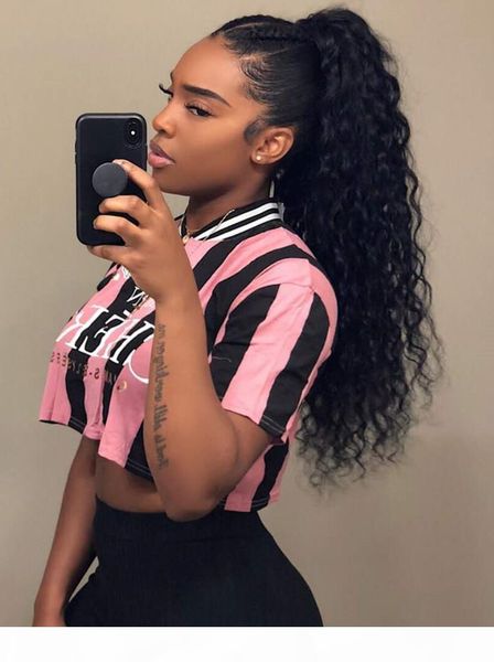 

new hairstyle human hair ponytail extensions for black women,loose curly human brazilian virgin hair drawstring ponytails natural black