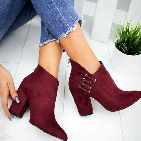 

big size high-heeled fashion boots women's autumn 2021 pointed thick heel short boots, Black