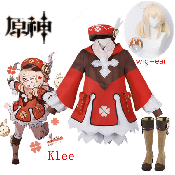 

anime costumes game genshin impact cosplay halloween klee genshin impact klee cosplay dress halloween klee cosplay wigs ponytails beige medi, Black