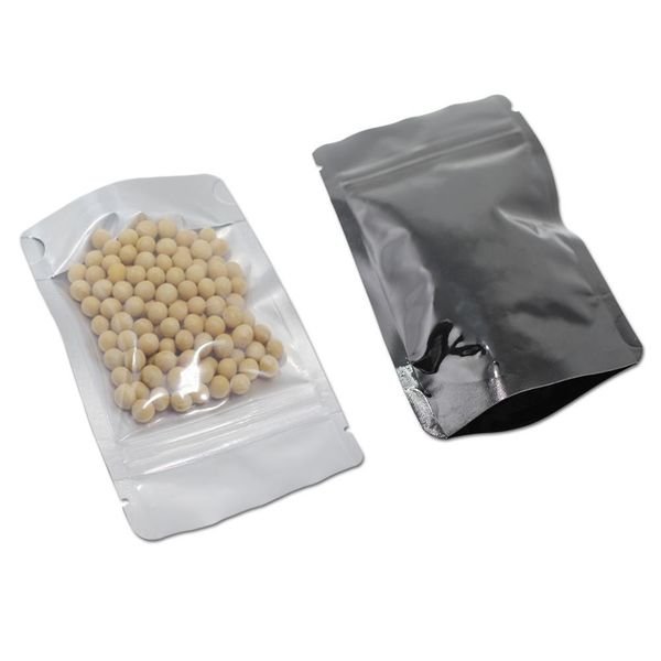 

50pcs stand up clear black plastic pure aluminum foil zip lock packaging bag mylar resealable zipper food retails storage bag h bbyghg