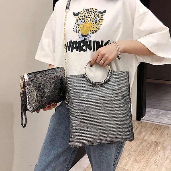 

2020 fashion women sequin handbags high-quality pu leather messenger bag metal ring envelopes portable shoulder bag party clutch