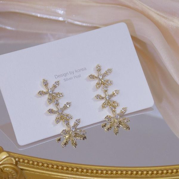 

dangle & chandelier shining exquisite micro inlaid zircon flower earrings for women luxury 14k real gold plated earring wedding jewelry, Silver