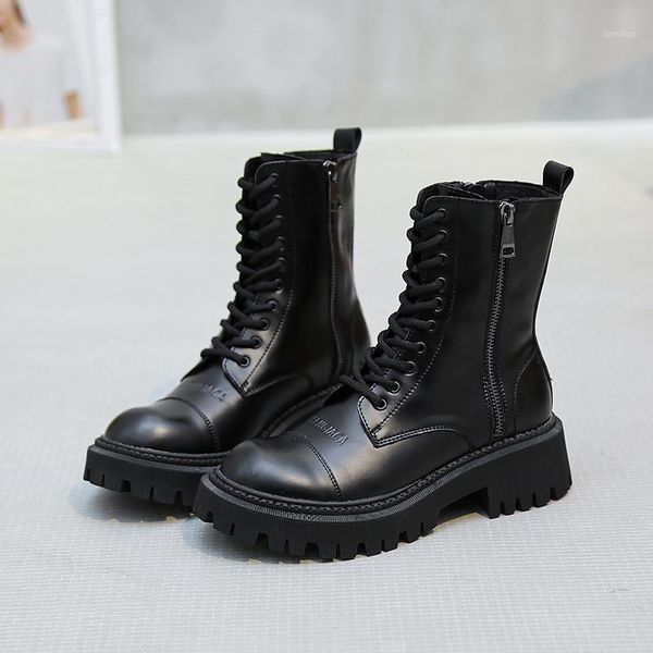

2020 boots women leather winter waterproof black ankle platform fall boots ladies lace up booties woman double zipper1