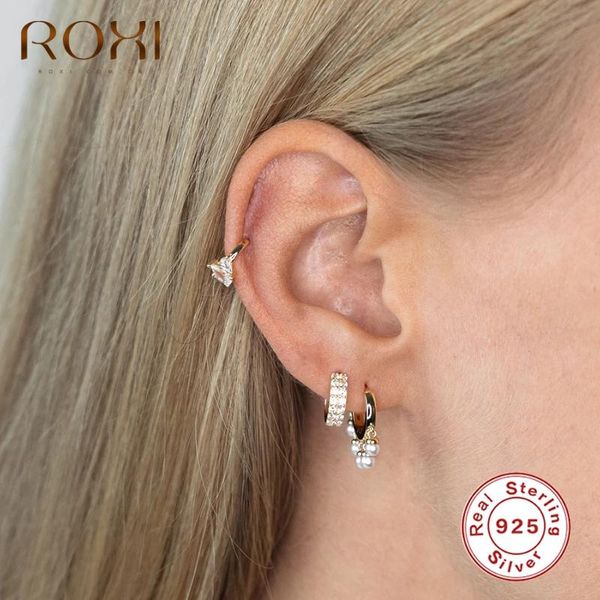 

roxi simple freshwater pearls drop pendant hoop earrings for women girls banquet wedding earrings 925 sterling silver jewelry, Golden;silver