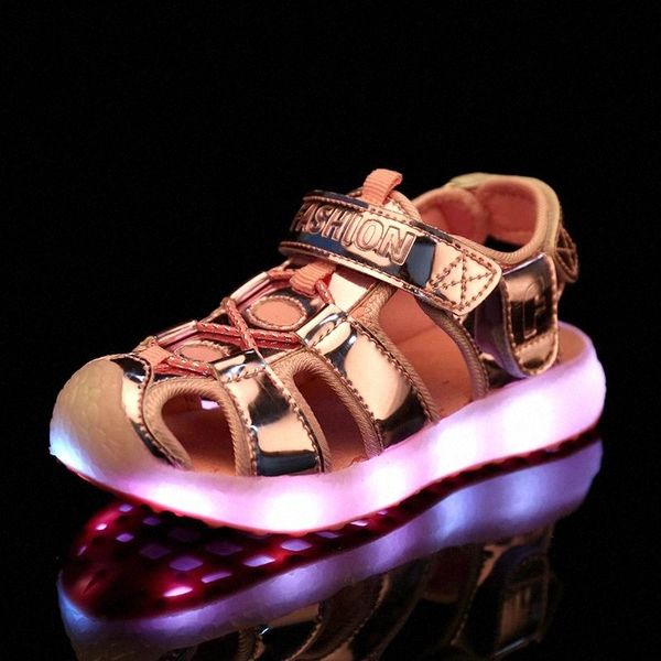 

new 2018 pink summer children led light sandals usb charging kids led luminous shoes girls boys comfortable beach sandals 26-37 #dl06