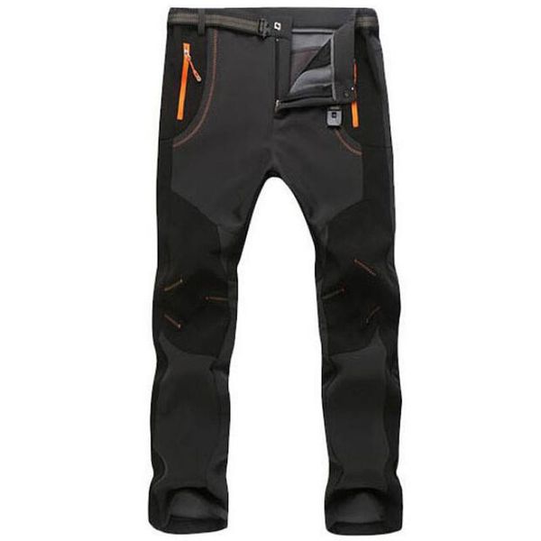 

men's pants autumn winter thick fleece men outdoor warm waterproof windproof breathable soft shell trousers sports hiking cargo, Black