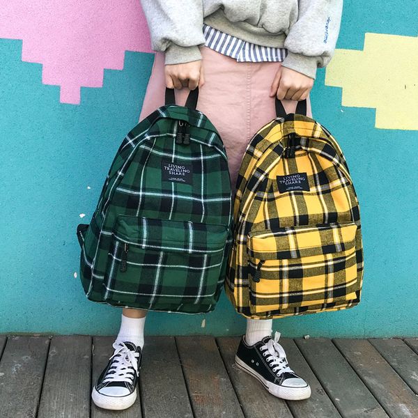 

fashion canvas backpack lattice women backpack solid color school backpack teenage backbag rucksack women shoulder bag mochilas c1023