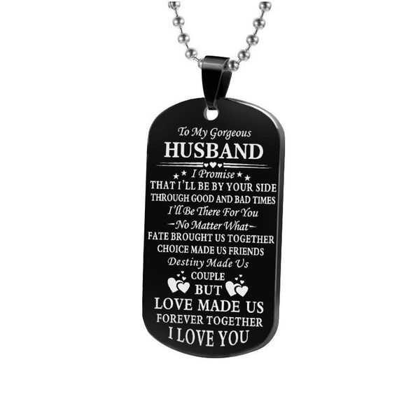 

fashion couple necklace jewelry husband wife boyfriend girlfriend i love you dog tag pendant necklace for women gift qyljss, Black