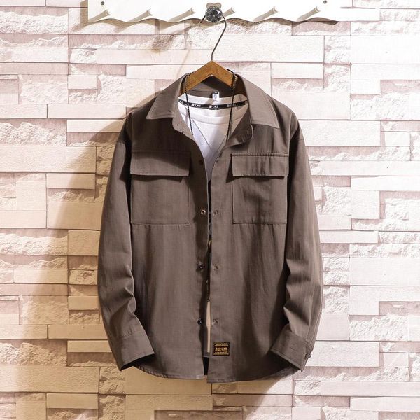 

janpanese style loose long sleeves cargo bigger pocket casual men's shirts 2020 for summer clothes, White;black