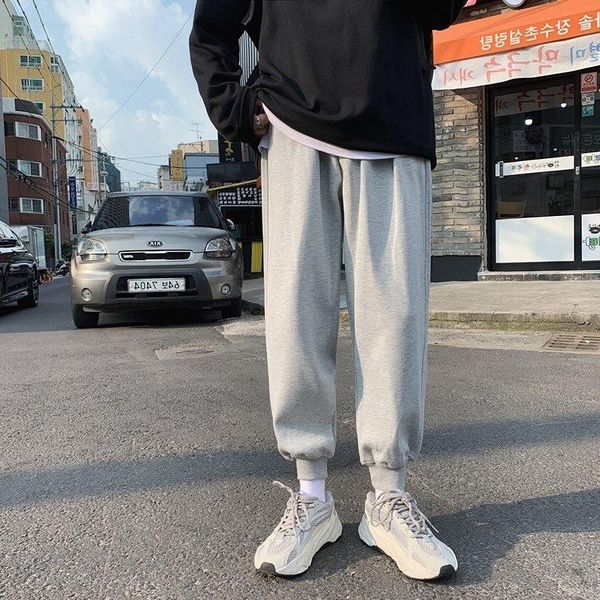 

men's pants e-baihui solid color casual korean version of the trend loose-fitting sports cropped trousers, Black