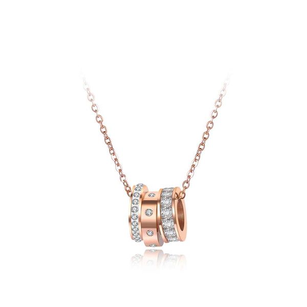 

pendant necklaces jeemango stainless steel jewelry 3 circles rose gold color with rhinestone crystals wedding for women n18078, Silver