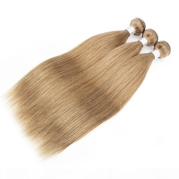 

kisshair 3 4 bundles color #8 ash blonde brazilian human hair weft silky straight medium brown hair weave, Black