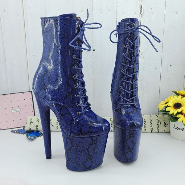 

leecabe dark blue snake 20cm/8inches high heel platformclosed toe pole dance boots, Black