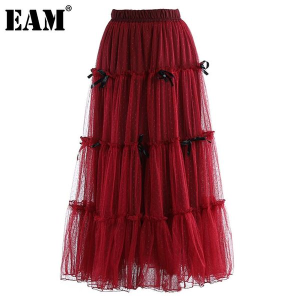 

skirts [eam] bow knot decoration mesh spliced puffy high waist half-body skirt women fashion tide spring autumn 2021 1dd3234, Black