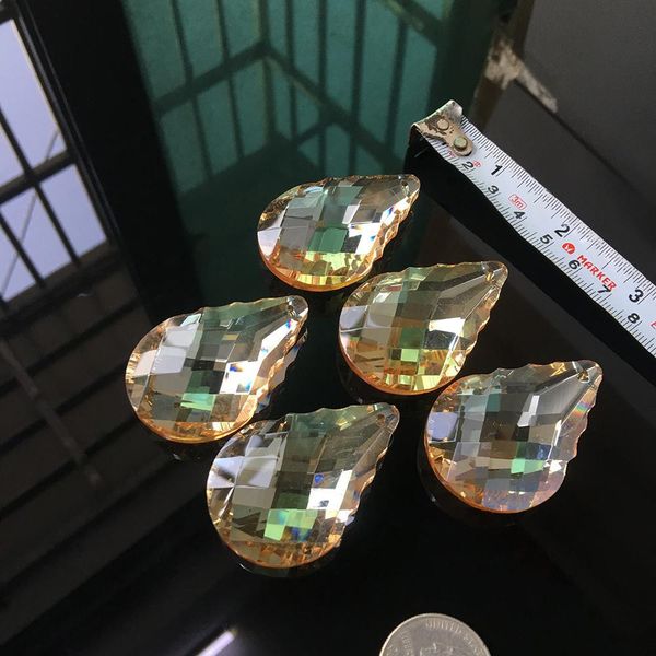 

5pc champagne 50mm suncatcher pendant water drop faceted leaf crystal glass art chandelier craft prism hanging ornament fengshui h jllrct