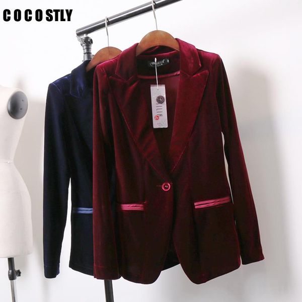 

women's suits & blazers 2021 spring velvet women blazer black blue elegant lady fall plus size long sleeve slim office suit jacket, White;black