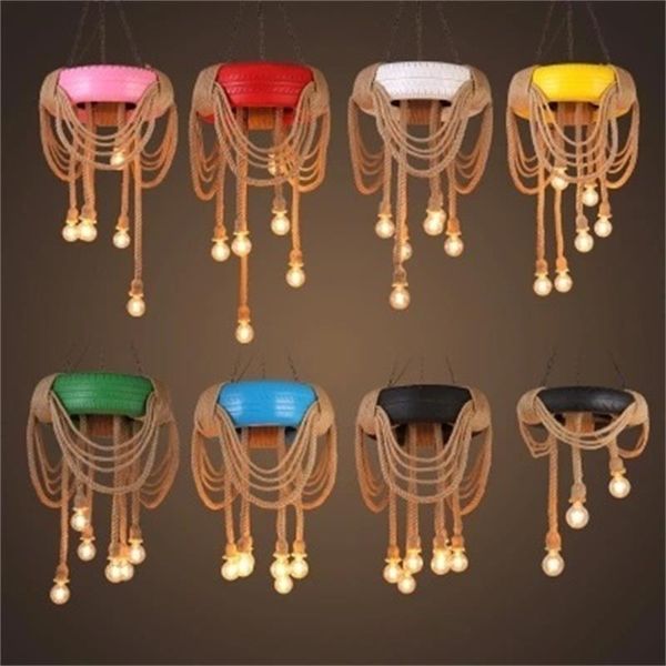 

american country led chandelier lights industrial retro color tire twine pendant lamps personality restaurant bar coffee shop lighting