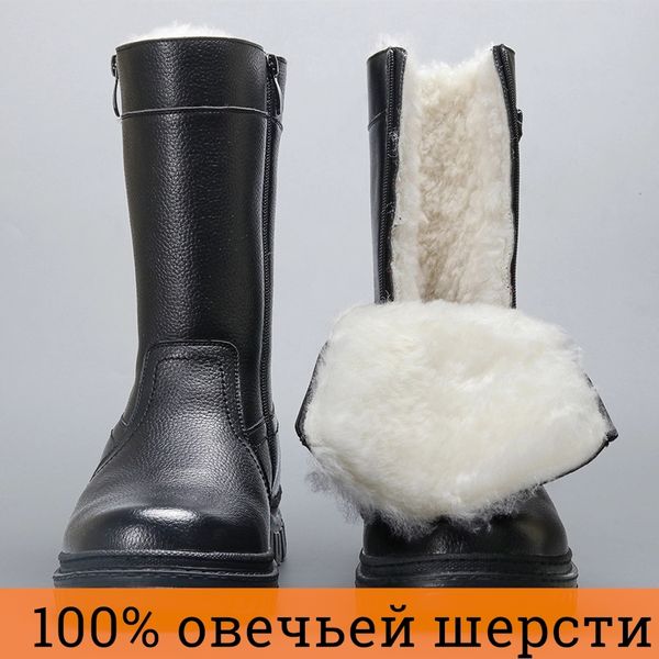 

40~45 natural wool men winter boots non-slip comfortable men warmest winter shoes 201026, Black