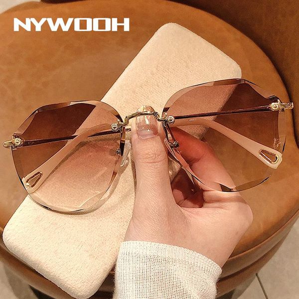 

nywooh rimless солнцезащитные очки женщины cat eye солнцезащитные очки gradient оттенки ladies vintage brand design алмазные framless eyewea